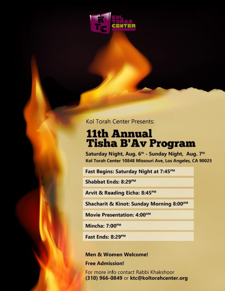 11th Annual Tisha B’Av Program to Kol Torah Center